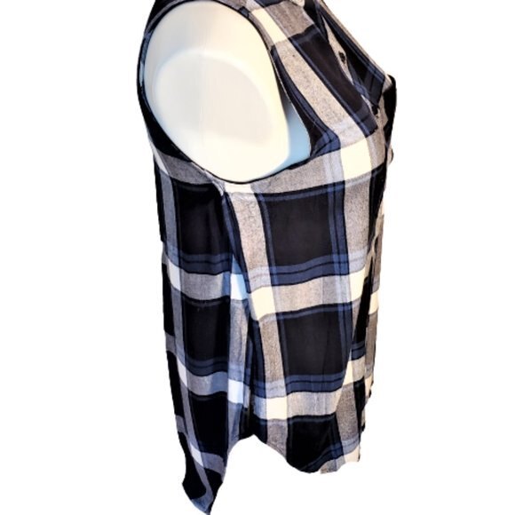 Rails Jordyn Tunic Sleeveless Flannel Plaid Button Front Blue Top Size L - Picture 4 of 8